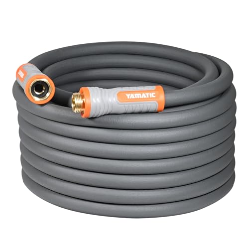 YAMATIC Flexible Garden Hose 5/8" x 75ft, 360° Swivel Handle, Burst 600 PSI - color: Gray, size: 75' (feet) Male to Female with Swivel