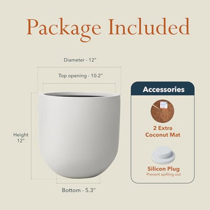 KUTE NEST 12" Premium Arco Fiberstone Patio Planter - Light Gray - color: Light French Gray, size: 12"H x 12"D