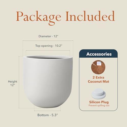 KUTE NEST 12" Premium Arco Fiberstone Patio Planter - Light Gray - color: Light French Gray, size: 12"H x 12"D