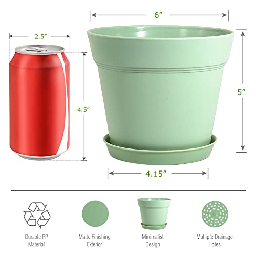 WOUSIWER 16 Pack 6 inch Plastic Planters, Plastic Indoor Planter Flower Pots, Heavy Duty and Stylish 6 Inch Plant Pots for Indoor Plants with Drainage Holes and Tray for Plants Flowers, Green - color: Green