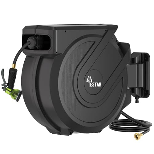 Retractable Garden Hose Reel 1/2 in x130 ft， Wall Mounted Hose Reel - color: Gray, size: 1/2"x130 ft