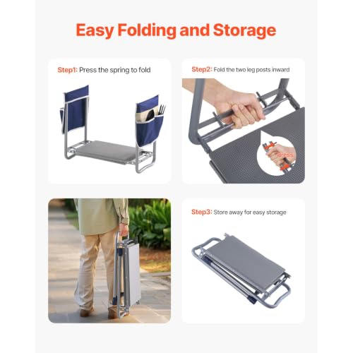 Folding Garden Kneeler Seat with Tool Bags 360lb Capacity 11in Wide Pad