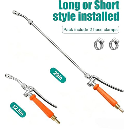 2Pcs All Metal Replacement Sprayer Wand,1/4" & 3/8" Brass Barb Sprayer Wand Replacement, Stainless Steel Sprayer Wand with Shut off Valve & 2 Hose Clamps - color: 2Pcs 29 Inches Pump Sprayer Wand - Orange Handle