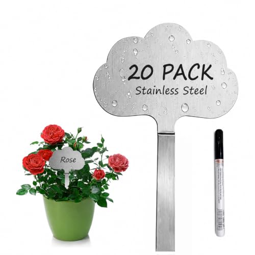Cloud Shape Stainless Steel Plant Labels with Marker Pen for Outdoor Indoor 20 PCS Reusable Metal Garden Markers for Vegetables Herb Flower Seed Greenhouse - size: 7.8 inch