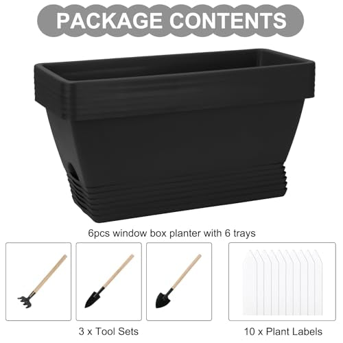 Window Box Planter, 6 Pcs 17" Flower Rectangle Planters Boxes, Dark Gray - color: Dark Gray