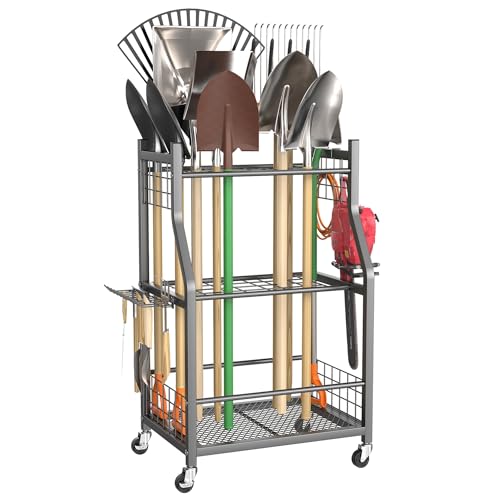 TORACK Garden Tool Organizer with Wheels, Rakes Shovels Yard Tools Stand - style: Mid-size Tool Stand