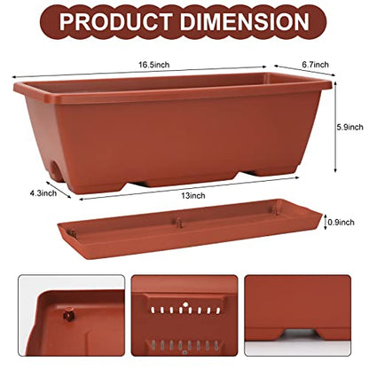 Window Box Planter, 6 Pcs 17" Flower Rectangle Planters Boxes Outdoor, Red - color: Red