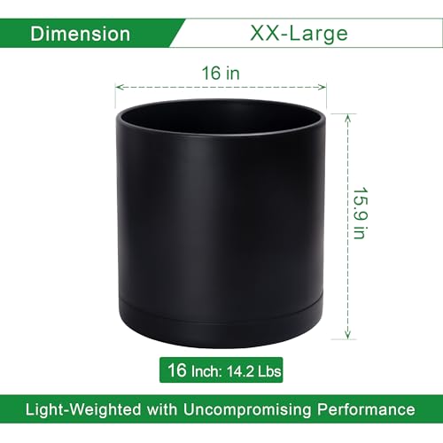 D'vine Dev Plastic Planter Pot with Saucer, 16 in, Black, 74-X-B-5 - color: Matte Black, size: 16 Inch