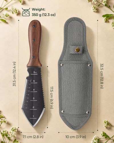 Grenebo Hori Hori Garden Knife, 4mm Thick Extra-Wide Blade Garden Tool - color: Gray
