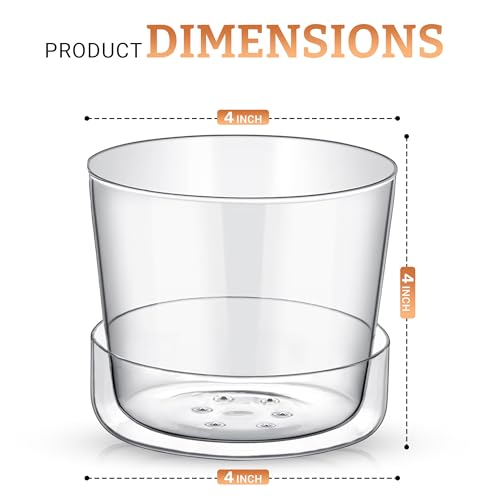 Sheer Glass Pot Planter with Drainage Holes & Tray - Decorative & Modern for All House Plants (4 Inches) - size: 4 Inches