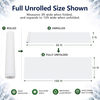 Tigeen 12 x 100 ft Frost Cloth for Plants, 45gsm Heavy Duty Frost Cover - size: 12 x 100 ft