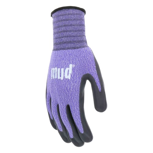 Mud Grip Women's Nylon Seamless Knit Shell Water Resistant Dotted Nitrile Palm Gardening Gloves - color: Violet, size: Medium/Large (Pack of 1)