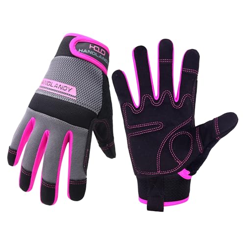 Work Gloves Women, Safety Work Gloves Touchscreen Working Glove for Mechanic, Gardening - color: Pink, size: Medium