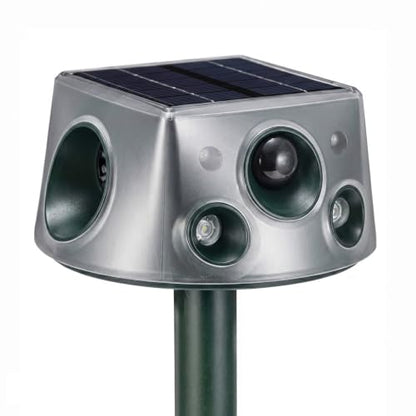 2026 Upgraded Solar Animal Repeller Outdoor, 240° Dual-Sided Ultrasonic Cat Deterrent, Motion Activated Deer Raccoon Squirrel Dog Rabbit Skunk Repellent, IP66 Waterproof, USB-C + Solar