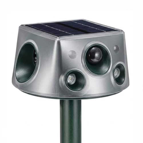2026 Upgraded Solar Animal Repeller Outdoor, 240° Dual-Sided Ultrasonic Cat Deterrent, Motion Activated Deer Raccoon Squirrel Dog Rabbit Skunk Repellent, IP66 Waterproof, USB-C + Solar
