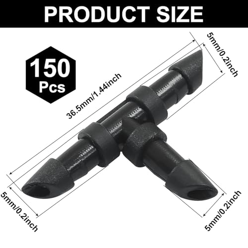 Murtenze 150 Pack Barbed Tee Fittings, 1/4 Inch Sharp End Connectors Drip Irrigation Universal Coupling Fitting for Garden Sprinkler Systems - size: Tee-150P