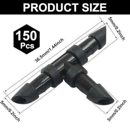 Murtenze 150 Pack Barbed Tee Fittings, 1/4 Inch Sharp End Connectors Drip Irrigation Universal Coupling Fitting for Garden Sprinkler Systems - size: Tee-150P
