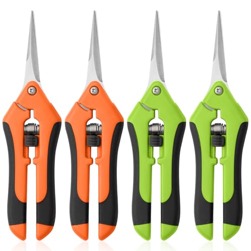 4 Pack Garden Pruning Shears, Stainless Steel Shears, Gardening Shears Scissors Pruning Shears for Gardening Tools (2pcs Green+2pcs Orange) - color: Green Red Yellow Orange