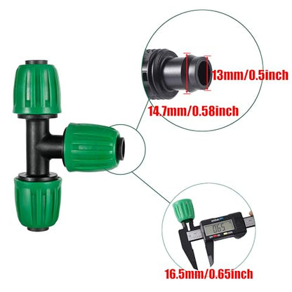 15 Pack 1/2 Inch Drip Irrigation Tee Fittings - size: 1/2 inch Tee