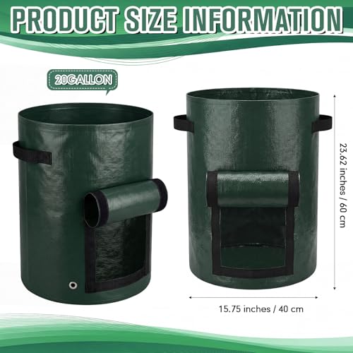 8 Pack 20 Gallon Extra Potato Grow Bags with Flap Window, PE Fabric Pots with Handles for Vegetables Garden Planting Flowers Green Planter, 15.75 x 23.62 Inch - color: Green
