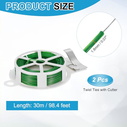 HARFINGTON 2pcs Twist Tie with Cutter 98.4FT (30m) Garden Plant Ties Wire - color: Green, size: 98.4FT