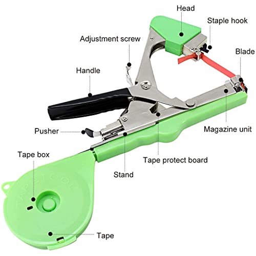 Plant Tying Machine Tool,Plant Tape Gun with 10000pcs Staples 20 Rolls Tape and Replacement Blade for Grapes,Raspberries,Tomatoes and Vining Vegetables Tying Tool(Green) - color: Green