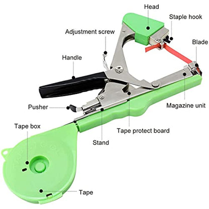 Plant Tying Machine Tool,Plant Tape Gun with 10000pcs Staples 20 Rolls Tape and Replacement Blade for Grapes,Raspberries,Tomatoes and Vining Vegetables Tying Tool(Green) - color: Green