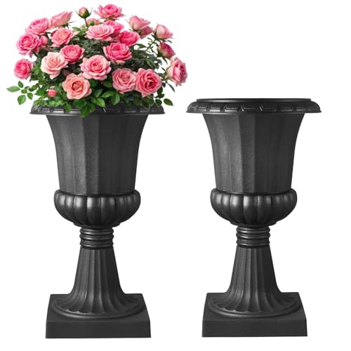 VEVOR Plastic Urn Planters, 15.8 x 26.4 Inch, 2 Pack Black Classic Flower Pots Front Porch Planters, Indoor & Outdoor Vase for Wedding, Party, Event, Home, Stage, Garden, Balcony, Patio Decoration - color: Black, size: 15.8 x 26.4 Inch