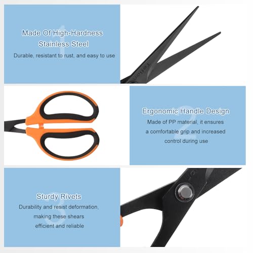 HARFINGTON 3pcs Trimming Scissors 7.2" Stainless Steel Garden Shears with Non-Stick Coating & Straight Precision Blade Hand Pruning Snips for Cutting Flowers
