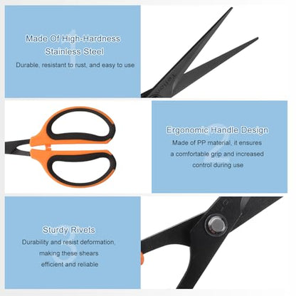HARFINGTON 3pcs Trimming Scissors 7.2" Stainless Steel Garden Shears with Non-Stick Coating & Straight Precision Blade Hand Pruning Snips for Cutting Flowers