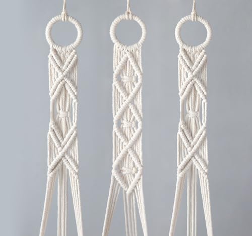 Mkono 3 Pack 39 Inch Macrame Plant Hangers Indoor Wall Hanging Planter Basket Flower Pot Holder Boho Home Decor, Ivory