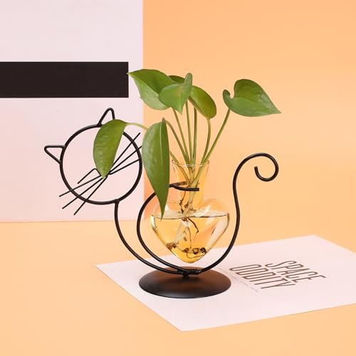 Plant Terrarium Propagation Station Gifts for Women Cat Lover - color: Gold