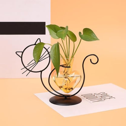 Plant Terrarium Propagation Station Gifts for Women Cat Lover - color: Gold