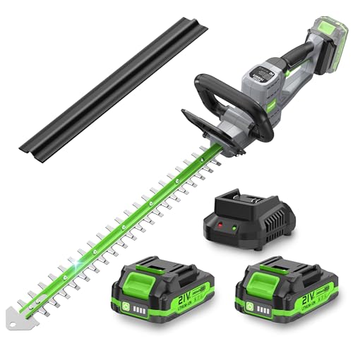 Hedge Trimmer Cordless 22" - 2 x 21V Batteries & Fast Charger, Easy to Use - color: Green