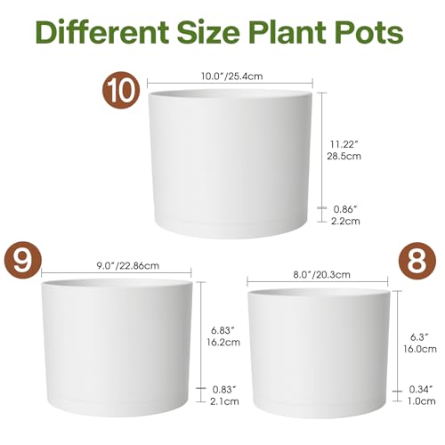 GARDIFE 3 Pack Cylinder Planter Set 10/9/8 Inch White Indoor Plant Pots - color: White