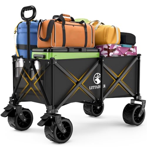 Heavy Duty Collapsible Beach Wagon with All-Terrain Wheels - color: Black
