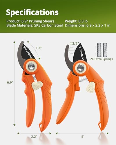 Garden Shears 6.9" Pruning Shears for Gardening Orange - size: 6.9 Inch Bypass Orange