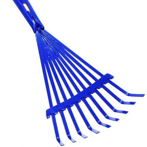Kids Leaf Rake-Small Wooden Handle Leaf Rake with Metal Tines, 27inches /69cm Length, for Kids Enjoy Garden Cleaning Activities (Blue) - color: Blue