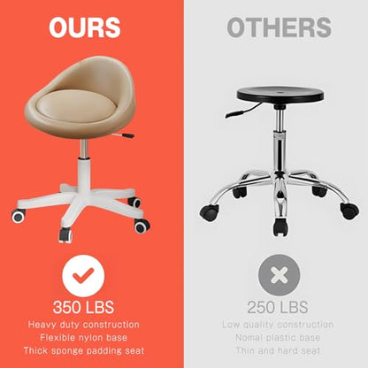 Rolling Stool – Ergonomic Swivel Seat, Adjustable Height, Ultra-Quiet Wheels, Padded PU Leather Cushion, for Salon, Office, Massage & Medical Use Khaki - color: Khaki