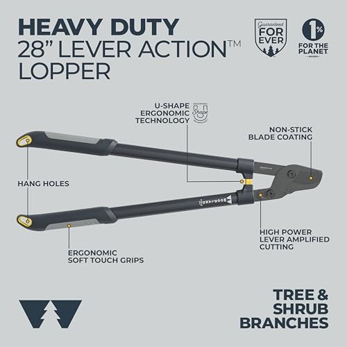 Woodland Tools Heavy Duty Lopper – 28 Inch Lever-Action Branch Cutter with Bypass Blade and Non Slip Grip – Manual Tree Limb Cutter for Thick Branches and Tough Yard Work - style: Heavy Duty Lopper