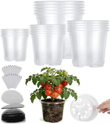 20-Pack Clear Nursery Pots with Drainage Holes (4/5/6/7 Inch) – Transparent Plastic Plant Pots with 20 Labels, Assorted Sizes for Seed Starting, Succulents, Indoor and Outdoor Use - color: Pots, size: 4/5/6/7"-20 sets
