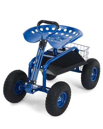 Garvee Heavy Duty Garden Workseat, Garden Scooter Rolling Seat 360° Swivel - color: Blue