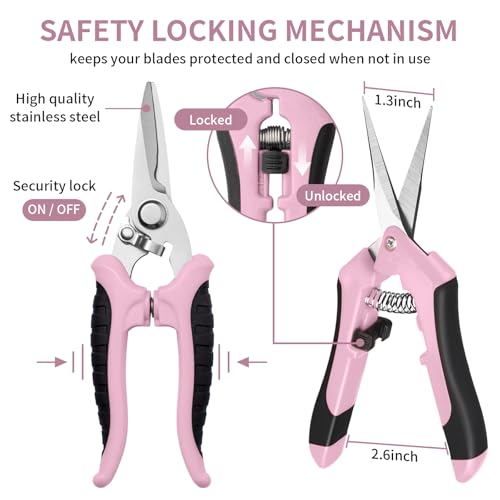 3 Pack Garden Pruning Shears, Stainless Steel Shears, Gardening Shears Scissors Pruning Shears for Gardening Tools (3PCS Pink and Black) - color: Pink and Black