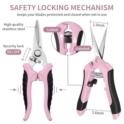 3 Pack Garden Pruning Shears, Stainless Steel Shears, Gardening Shears Scissors Pruning Shears for Gardening Tools (3PCS Pink and Black) - color: Pink and Black