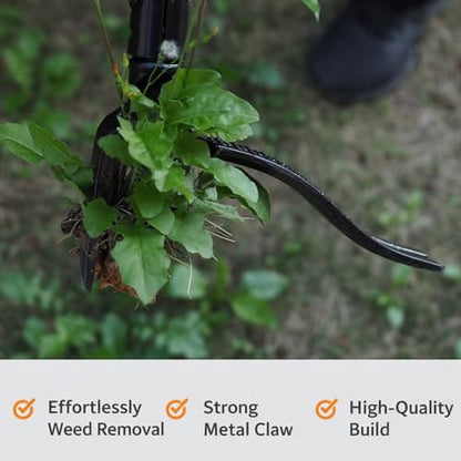 All Black Stand Up Weed Puller 53 Inch Manual Weed Remover Tool Heavy Duty Metal Long Handle Root Removal Weeder with Reinforced Claw and Three Section Steel Shaft for Garden Lawn Yard Use