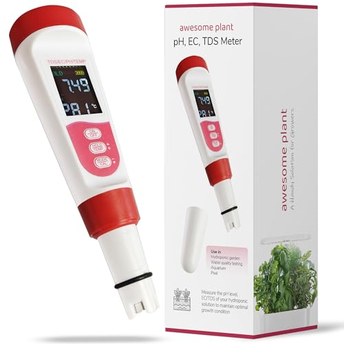 4-in-1 pH Meter TDS EC Meter for Hydroponics Growing System, Digital Water pH Tester for Hydroponic Nutrient Plant Food Solution, DWC Setup and Indoor Garden, Compatible with Aerogarden