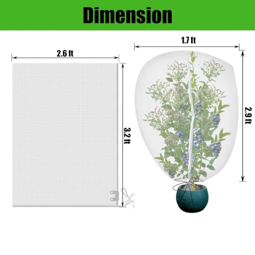 Gardtree 2PCS 2.6 × 3.2 FT Bird Insect Barrier Fruit Tree Netting, Double Zipper & Drawstring, Garden Bird Netting for Blueberries, Tomatoes, Peppers, Shrubs – Reusable Mesh Barrier - size: 2.6 x 3.2 FT/2PCS