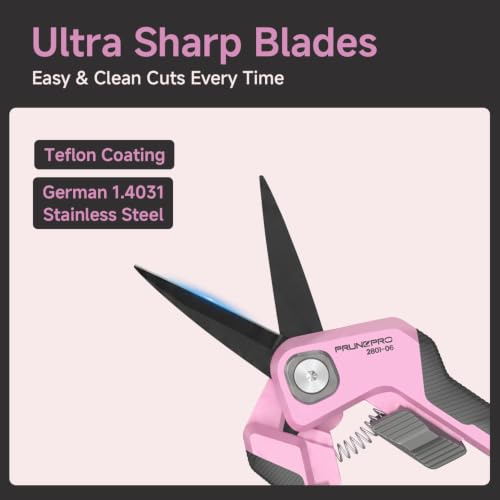 PrunePro Garden Scissors Pruning Shears - German Stainless Steel Teflon Coating Flowers Bonsai Snips Micro Tip for Precise Cutting Plant Rose Floral Clippers Small Pruners Indoor Outdoor Pink 2 Pack - color: Pink