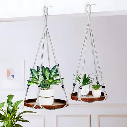2 Pack Plant Hanger Indoor, Hanging Plant Shelf (12" + 10") - color: Light Grey, size: 2-Pack, 1-Tier