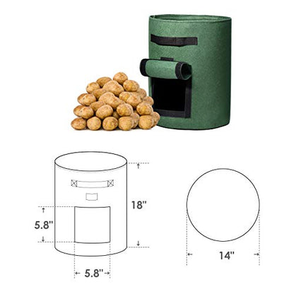 Delxo 5 Pack 10 Gallon Potato Grow Bags, Garden Planting Growing Bag with Flap, Double Layer Breathable Nonwoven Cloth for Potatoes/Planter/Vegetable/Tomato Fabric Pots with Handles Green - size: 10 Gallon